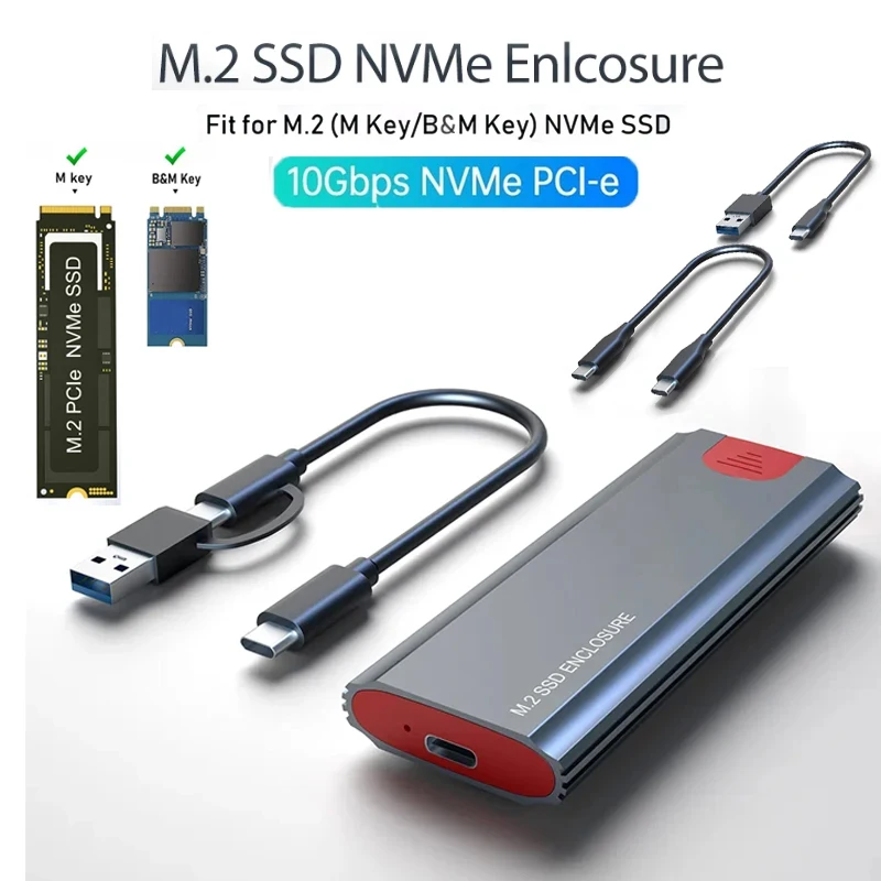 

M.2 NVMe SSD Enclosure Adapter Tool Free Aluminum Case USB C 3.1 Gen 2 10Gbps To NVMe PCIe External Enclosure For M2 NVMe SSD