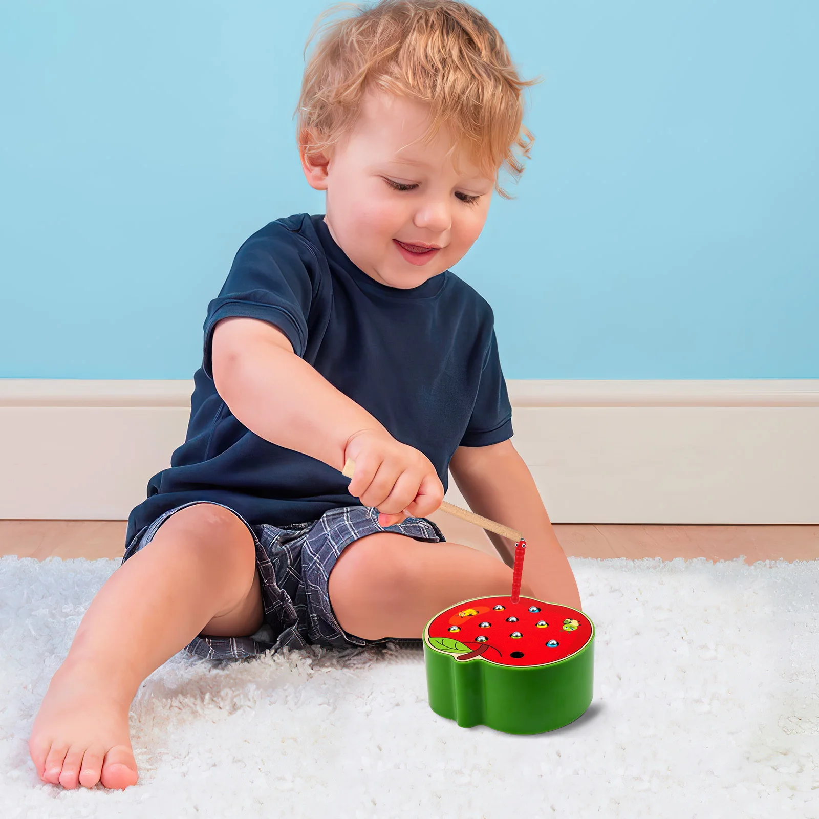 

1Set Premium Wooden Catch Insects Game Magnetic Apple Shape Early Childhood Development Fun Educational Activity for Kids