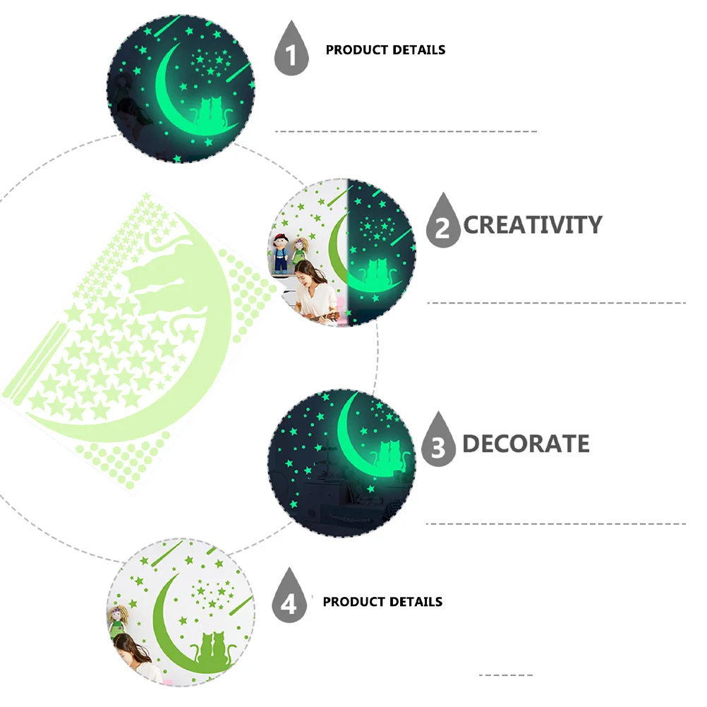 

140pcs Luminous Wall Stickers Glow In The Dark Moon Round Dot Meteor Pattern Fluorescent Valentine'S Day Decor Pvc