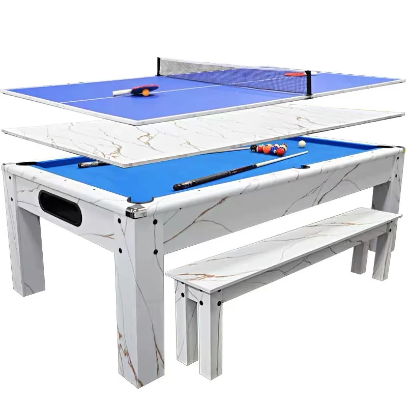 

7 Feet New Fashion Modern 3 In 1 Billird Pool Dining Table Tennis Table Multifunction Game Table With Benches