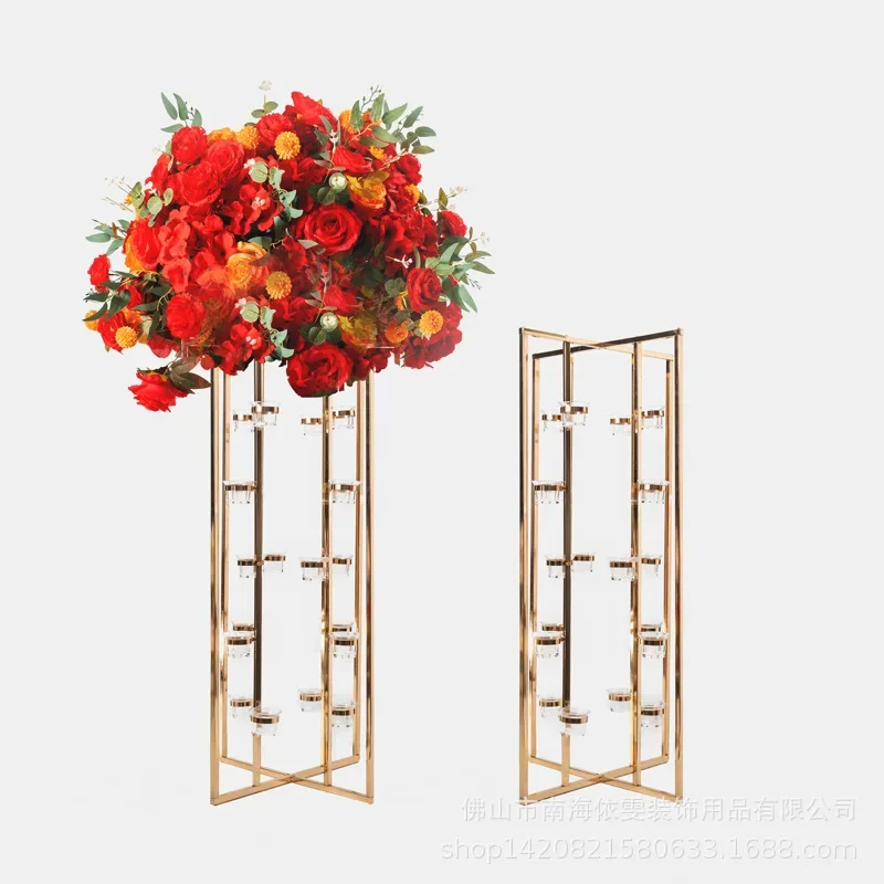 

Wedding Table Centerpiece Stage Golden Iron Rack Cup Candle Stand For Roadside Flower Stand Flower Holder Backdrops Decoration