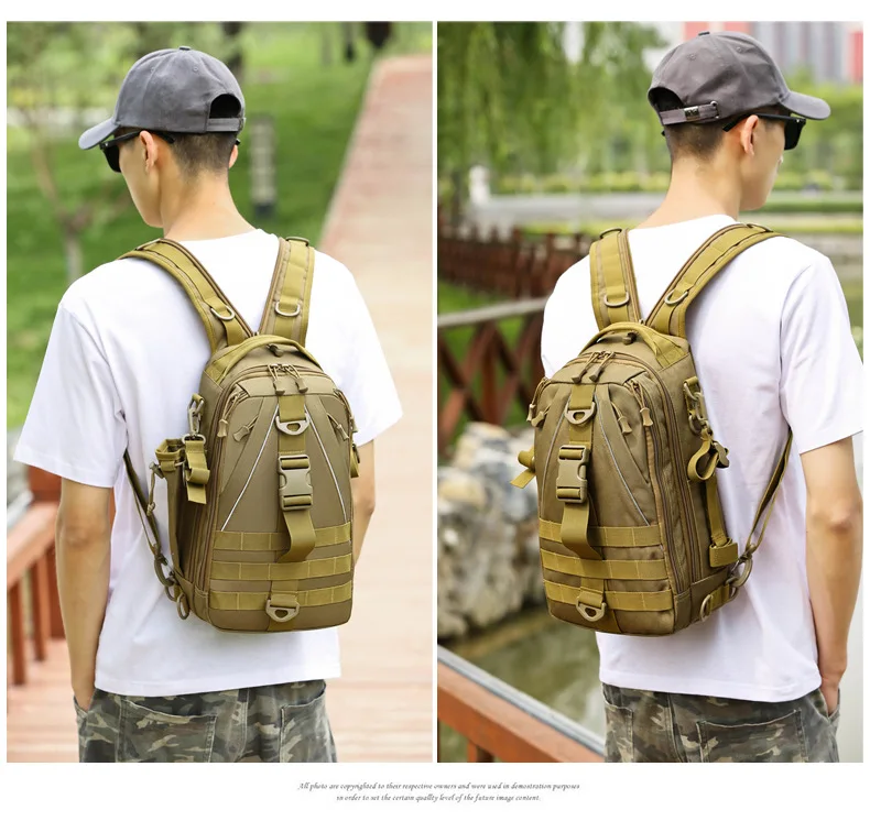 Outdoor-Angeln, verschleißfester Oxford Brua Single-Shoulder-Crossbody-Rucksack mit taktischer Tarnung, multifunktionaler Rucksack