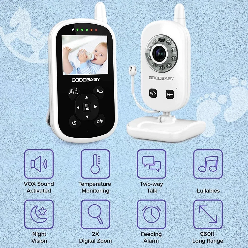 Moniteur vidéo pour bébé avec caméra, vision nocturne automatique, conversation bidirectionnelle, moniteur de température, berceuses, produits portables pour bébé