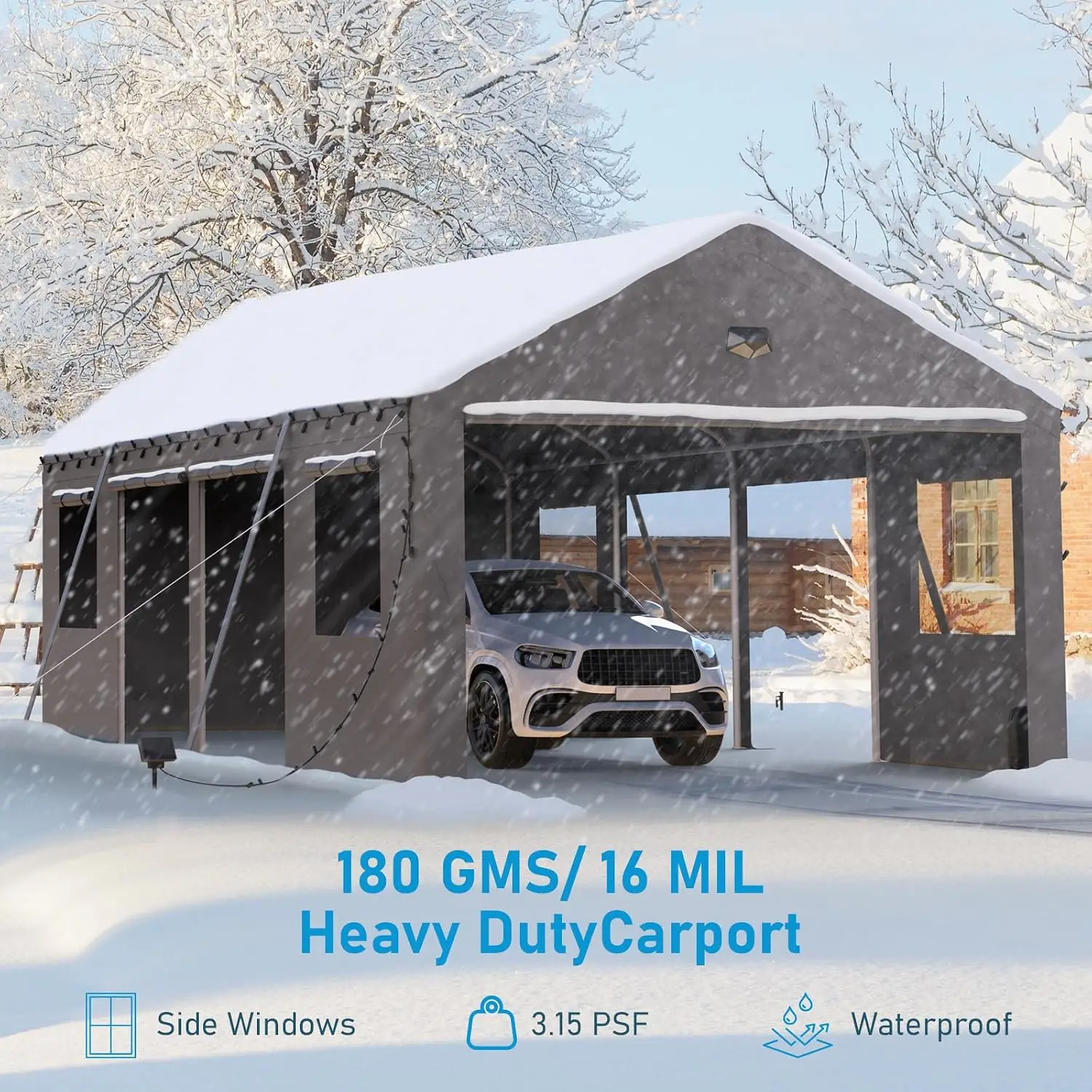 13x25 Heavy Duty Carport Canopy, Drive Through Portable Garage | Roll-Up Windows and Doors, Removable Sidewalls, Side, Custom