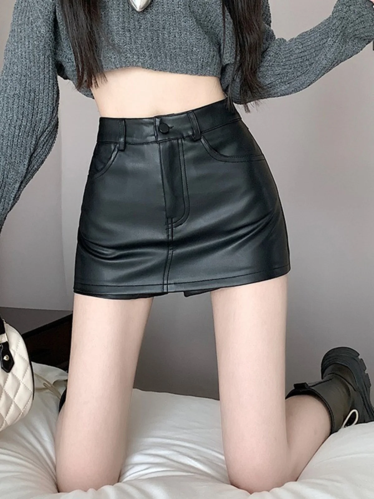 

High Waist PU Leather Skirt Women's plus Size Autumn Winter ort A-Line Bodycon Skirt Sexy Chic Color Trendy