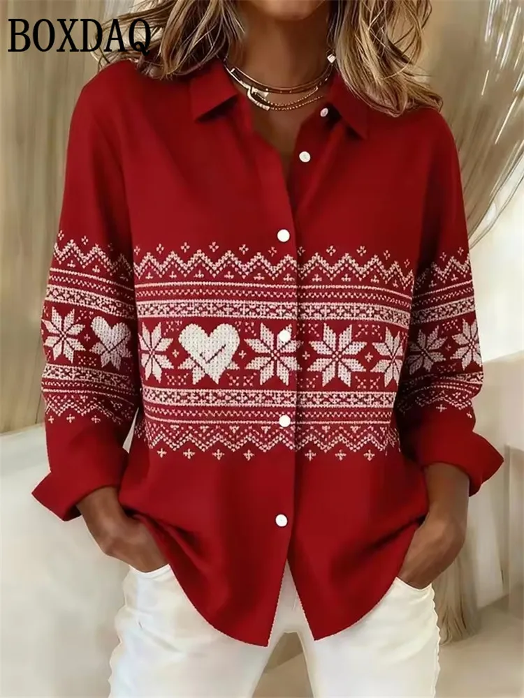 

2025 рождественская вечеринка, женские рубашки с длинными рукавами, модная уличная одежда, осенняя блузка, рождественские рубашки со снежинками и 3D принтом, женские рубашки