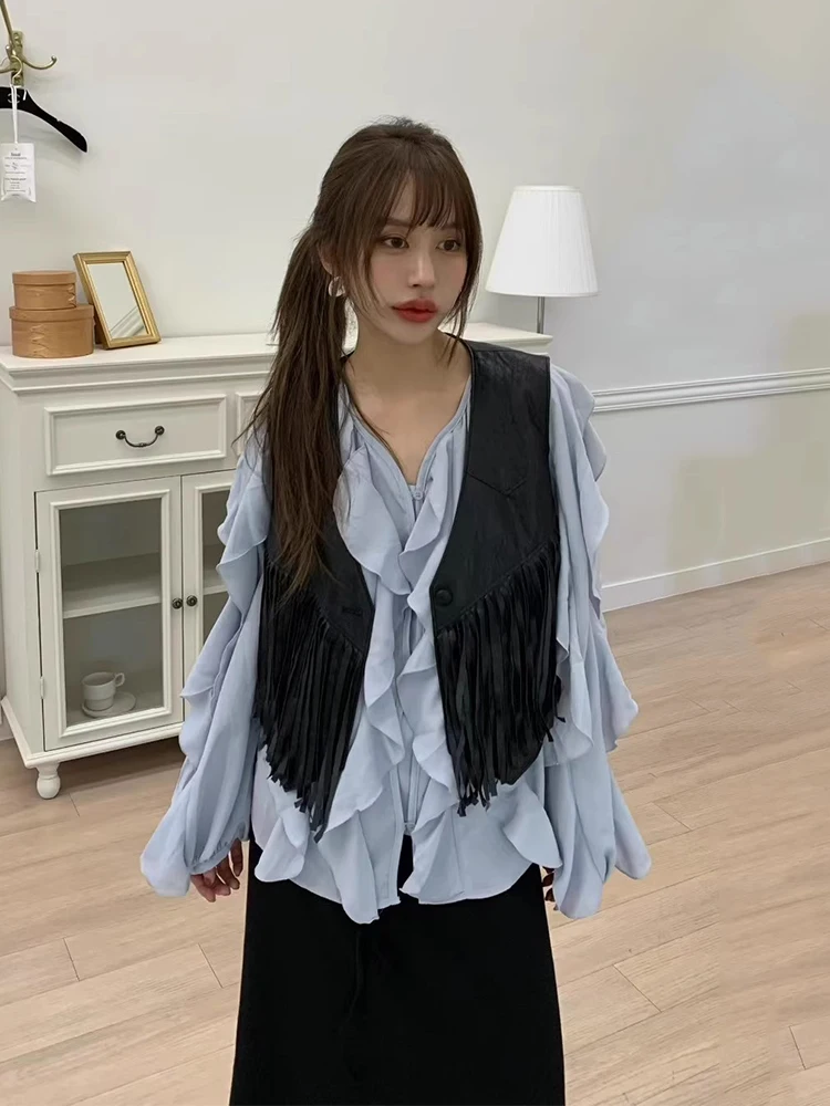 

Шикарный свободный жилет в стиле ретро с v-образным вырезом и топом с кисточками, осеннее новое поступление, женская модная одежда для поездок на работу