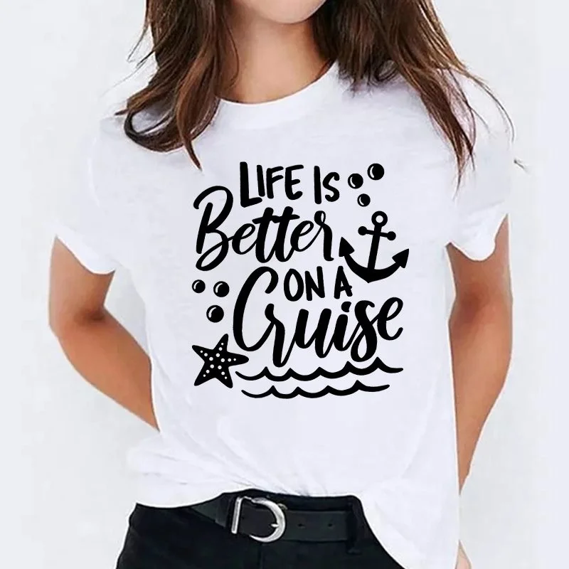 

New Life Is Better On A Cruise Print T Shirt Women Men Short Sleeve Tops Tees Summer Fashion Cruise Loose Casual T-Shirt