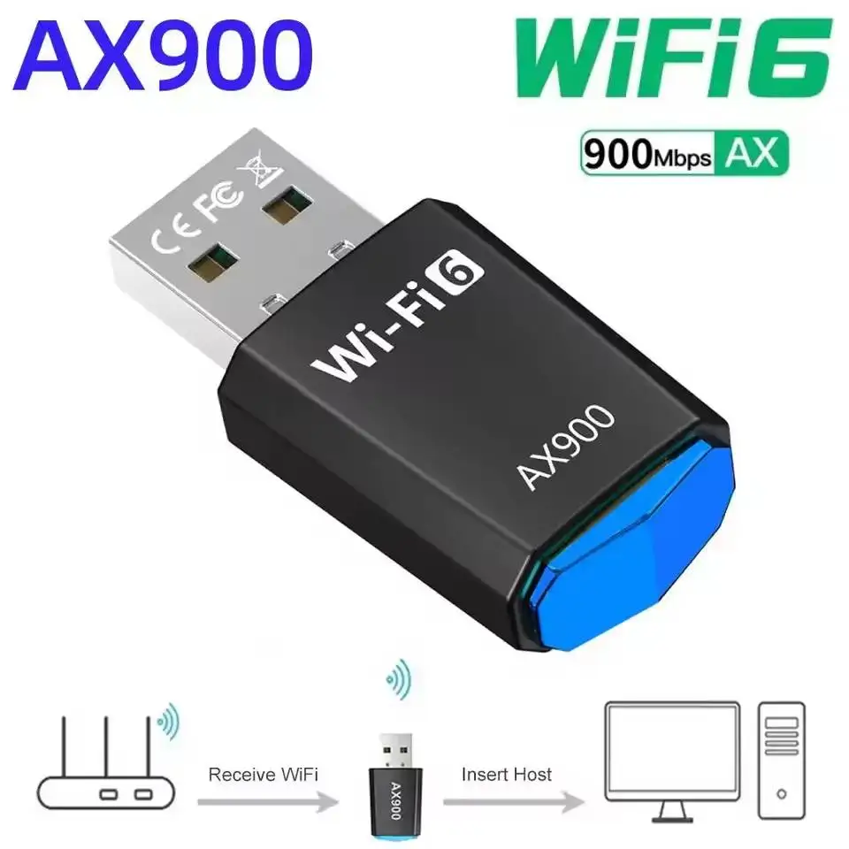 Scheda di rete wireless senza driver AX900 Adattatore WiFi 6 USB 900Mbps Ricevitore WiFi dual-band 2.4G e 5GHz per laptop Windows 7 10 11
