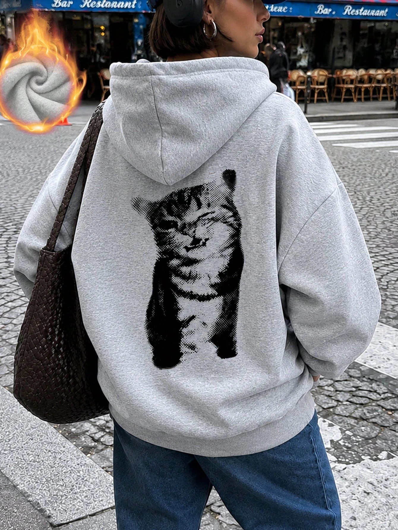 Women Fashion Calico Cat Print Hoodie Unisex Autumn Winter Fleece Oversized Hooded Everyday Outdoors Hoodie for Any Occasion