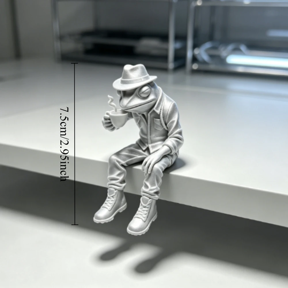 Vintage Western Outfit Frog Mini Figurines 3D Printed Coffee Drinking Gentleman Frog Ornaments Decor for Study Desktop Bar Gifts view 4
