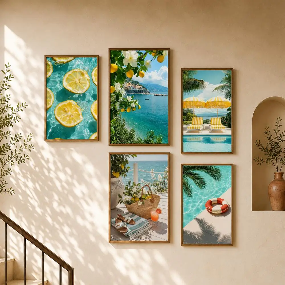 Mediterranean Lemon Coast Summer Beach Pool Photography Poster Home Room Bar Cafe Club Decor Aesthetic Art Wall Painting