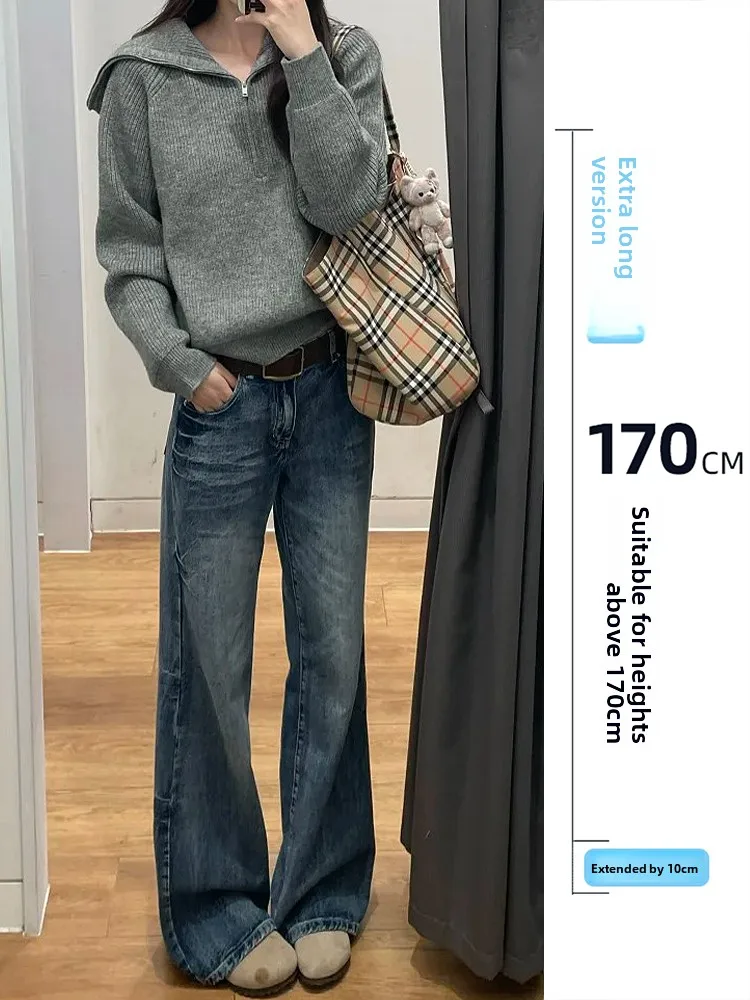 

High Waist Flared Jeans Women's Autumn Winter Long Slimming Floor-Length Pants American Sle Vintage Wear Resistant Daily Use