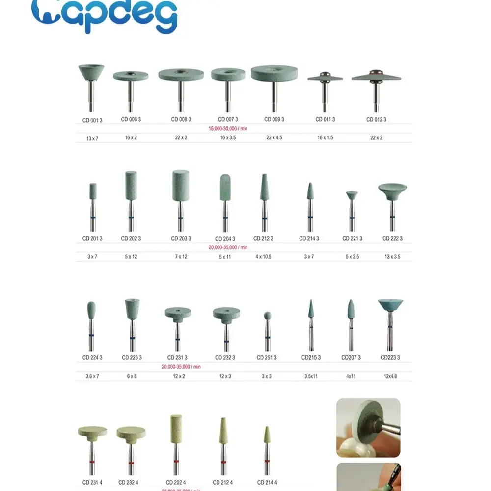 

Ceramic Diamond Grinders Grinding Stones Wheels Polisher for Zirconia Ceramic Metal Crowns Polishing Lab Tools in Handpiece