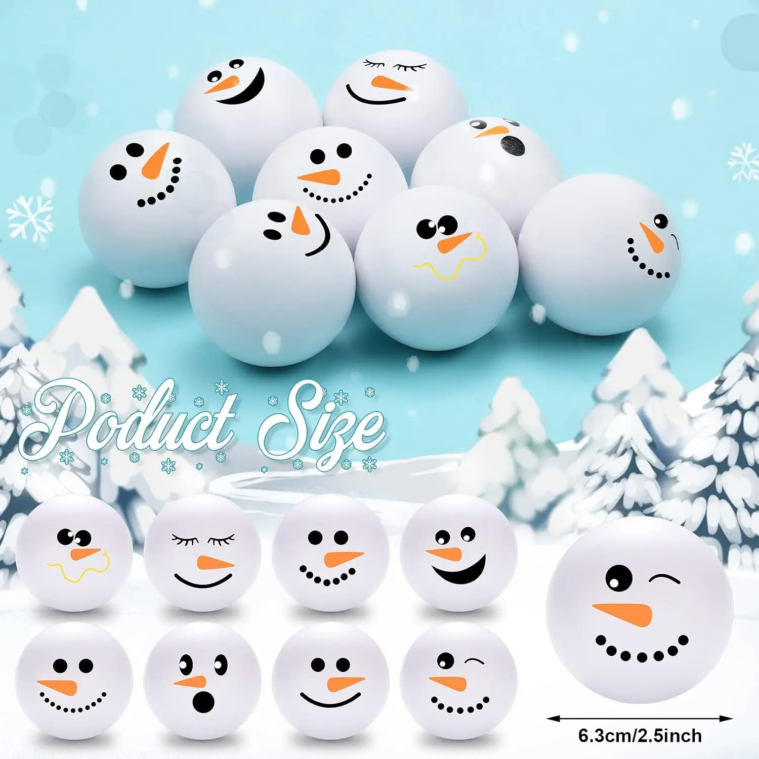 64 Pcs Snowmen Small Balls Christmas Winter Gift Toys, 2.5 Inch