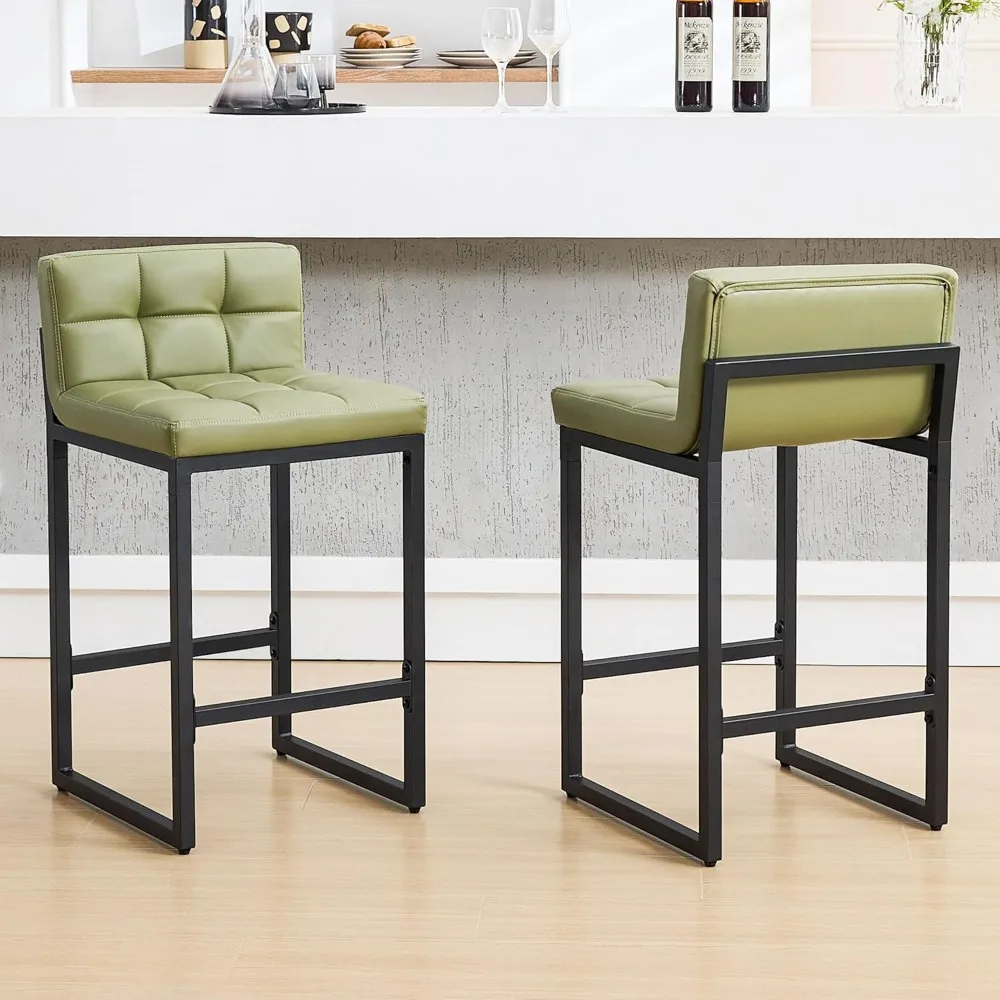

Counter Height Bar Stools Set of 2, Modern Faux Leather Counter Stools with Low Back and Footrest, Upholstered Bar Chairs