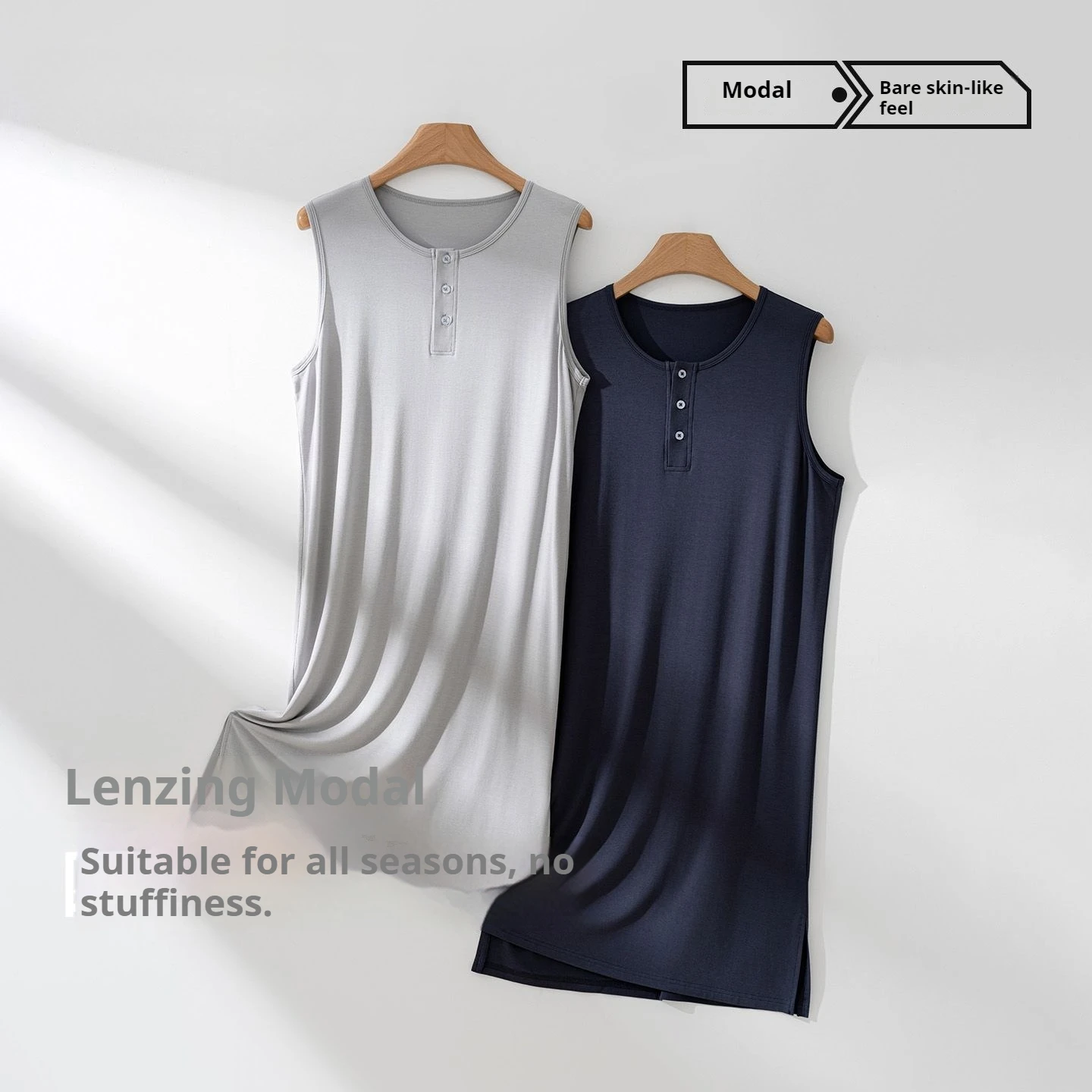 Men's Nightgown  Plus Size Loose Sleeveless Long Modal Ice Silk Smooth Home Nightwear view 3