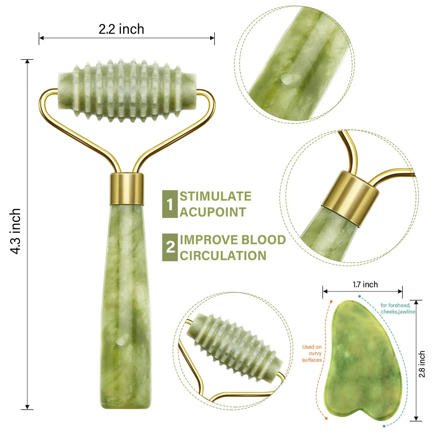 Gua sha-Rodillo masajeador de Jade Natural para la cara, raspador de masaje, Gouache Facial, adelgazante, cuidado de la piel corporal, herramientas de estiramiento Guasha