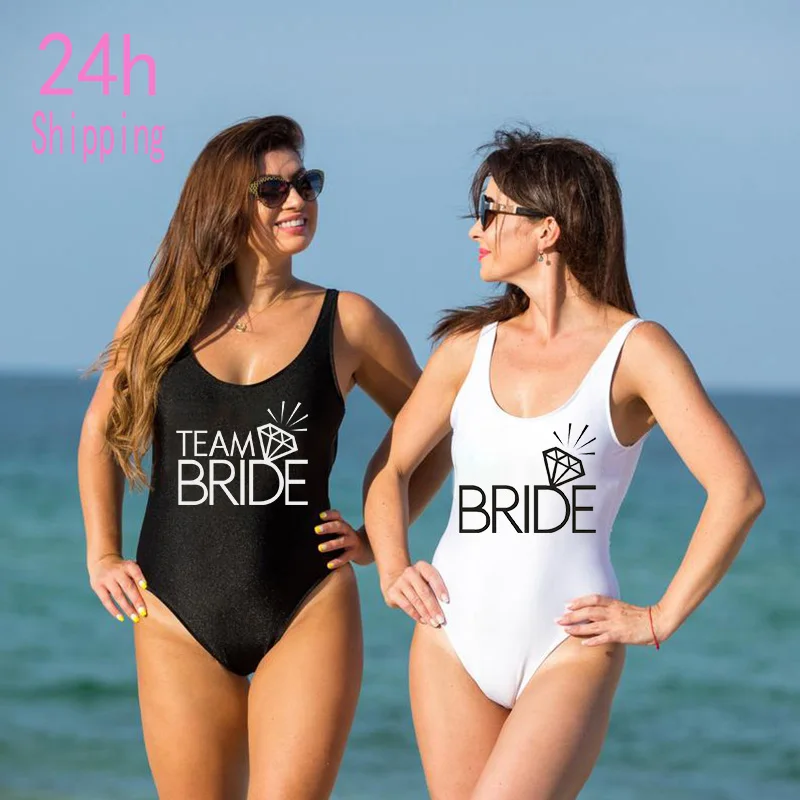 

Team BRIDE Letter Print Diamond Pattern One Piece Swimsuit Women Swimwear Sexy Wedding Bachelor Party Bathing Suit Swimsuits