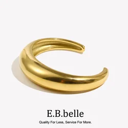 E.B.belle Classic Smooth Open Bracelet Water Resistant 316L Stainless Steel Jewelry 18K Gold Plated Bracelets for Women