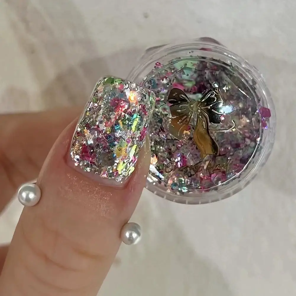 เล็บ Art Glitter Sequins 3D เลเซอร์เล็บที่มีสีสัน Confetti สติกเกอร์อุปกรณ์แต่งเล็บ Make Up DIY Decals ตกแต่ง