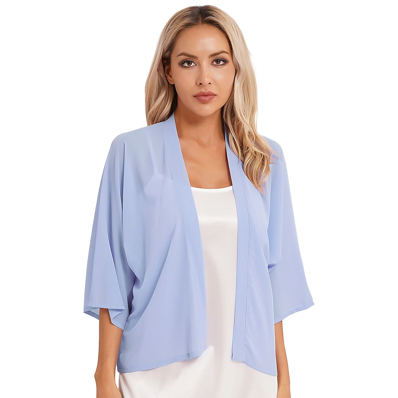 Summer Chiffon Cardigans For Womens Bolero Sweaters Three Quarters Sleeves Thin Tops Wraps Shawls Coat Solid Color Woman Blouse