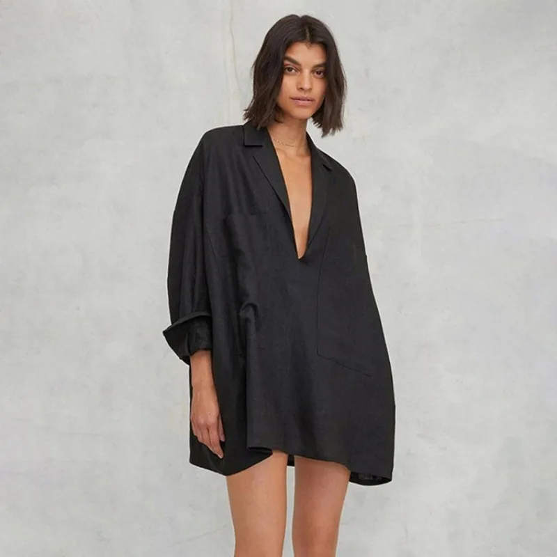 

New European American Women's Nightgown Sexy Deep V Lapel Long Sleeves Comfortable Loose Loungewear Spring Autumn Fashion L Size