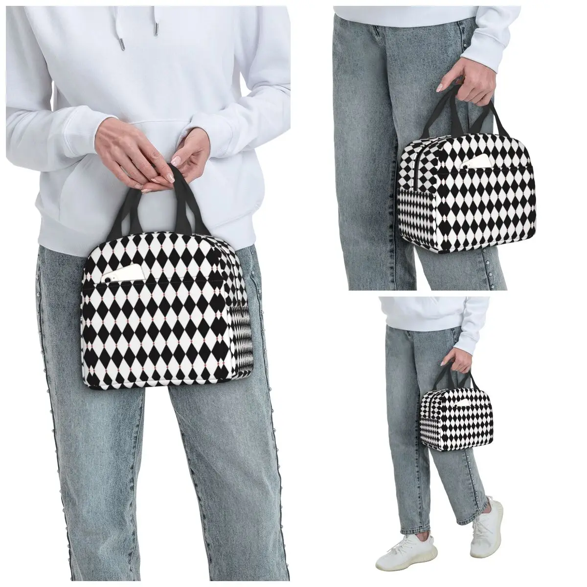 Harlequin Plaid Playing Cards Insulated Lunch Bag for Women Office Cooler Thermal Food Box Tote Leakproof Lunch Boxes Container