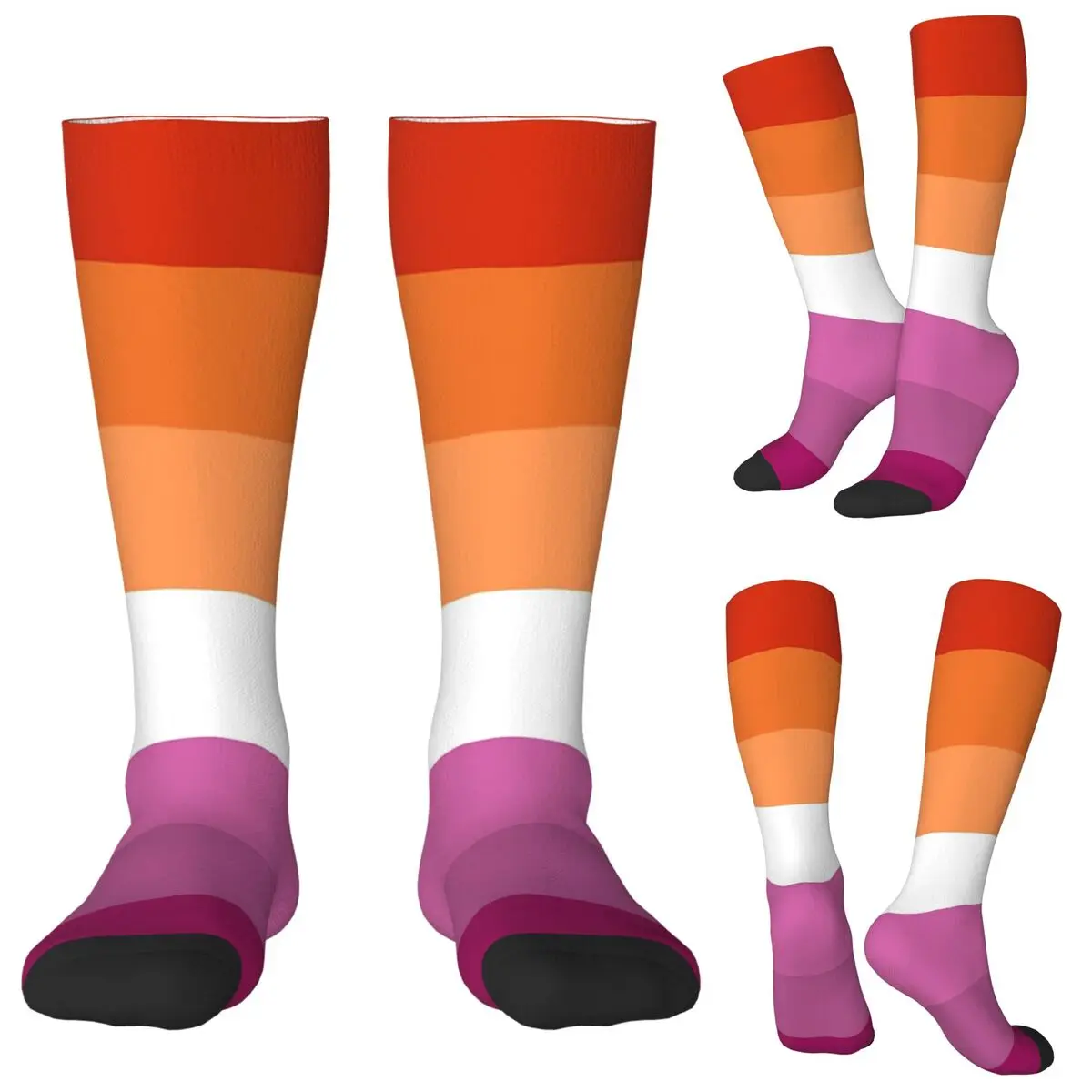 

Orange Magenta Lines Lesbian Pride Flag Butch Femme Pride Flag Socks Stockings All Season Long Socks Accessories Man Woman