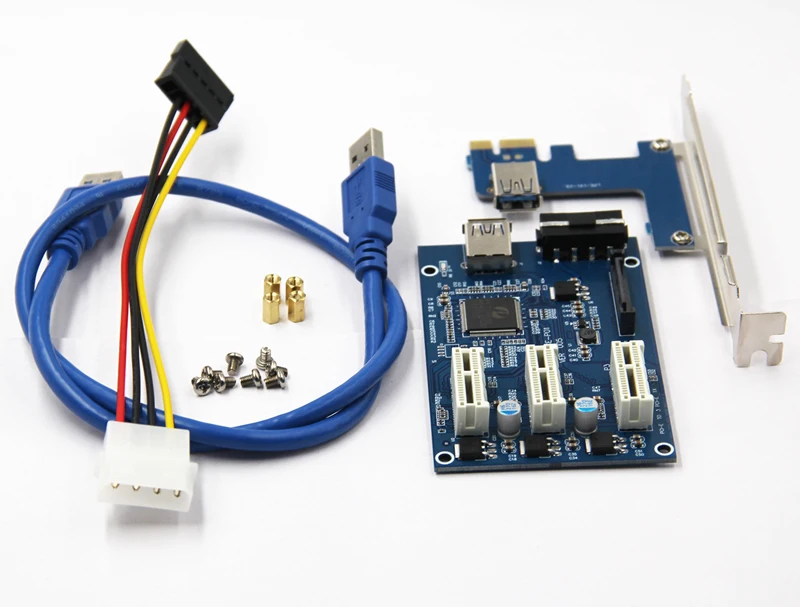 Karta rozszerzeń PCI Express PCI E 1X Slot Riser Card PCI-E 1 to 3 Expansion Adapter 2 Layer PCB Board + 60cm USB 3.0 Cable for Mining