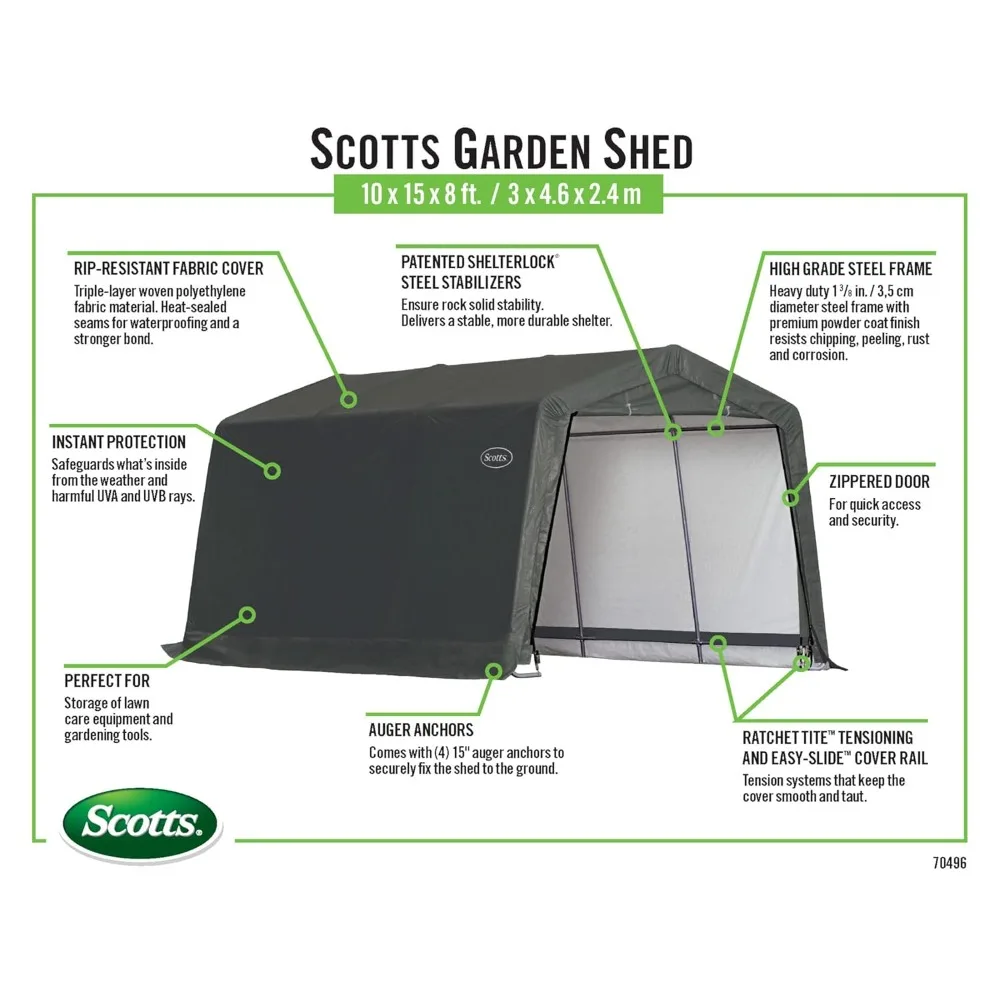 

10' X 15' X 8' All Season Outdoor Storage Shed with Waterproof Cover, Green, Customized