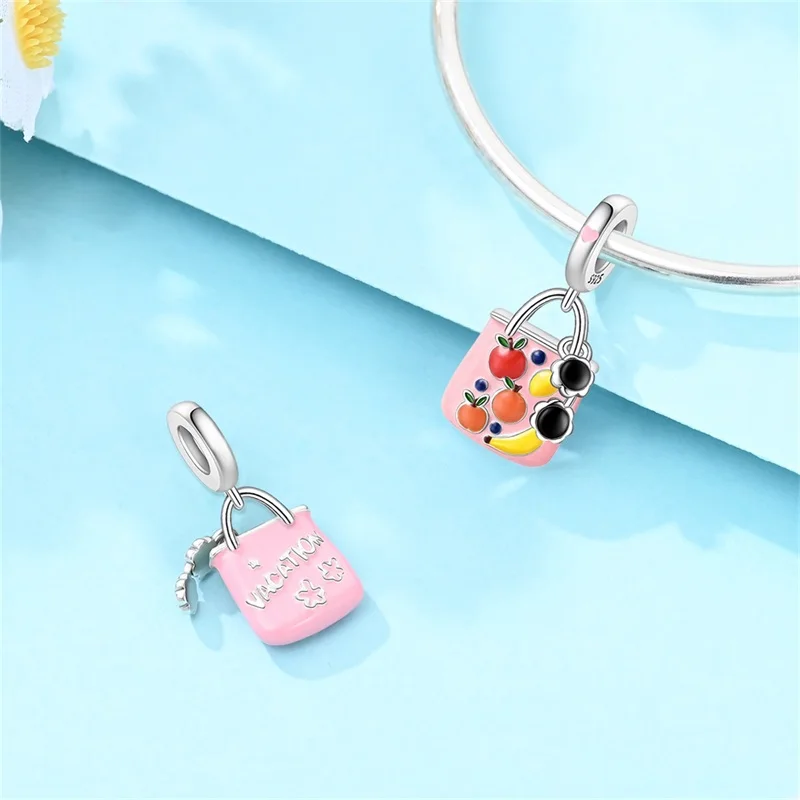 925 Sterling Silver Afternoon Tea Popcorn And Apple Ice Cream Charms Pendant For Women Fit Original Bracelet DIY Jewelry Gifts