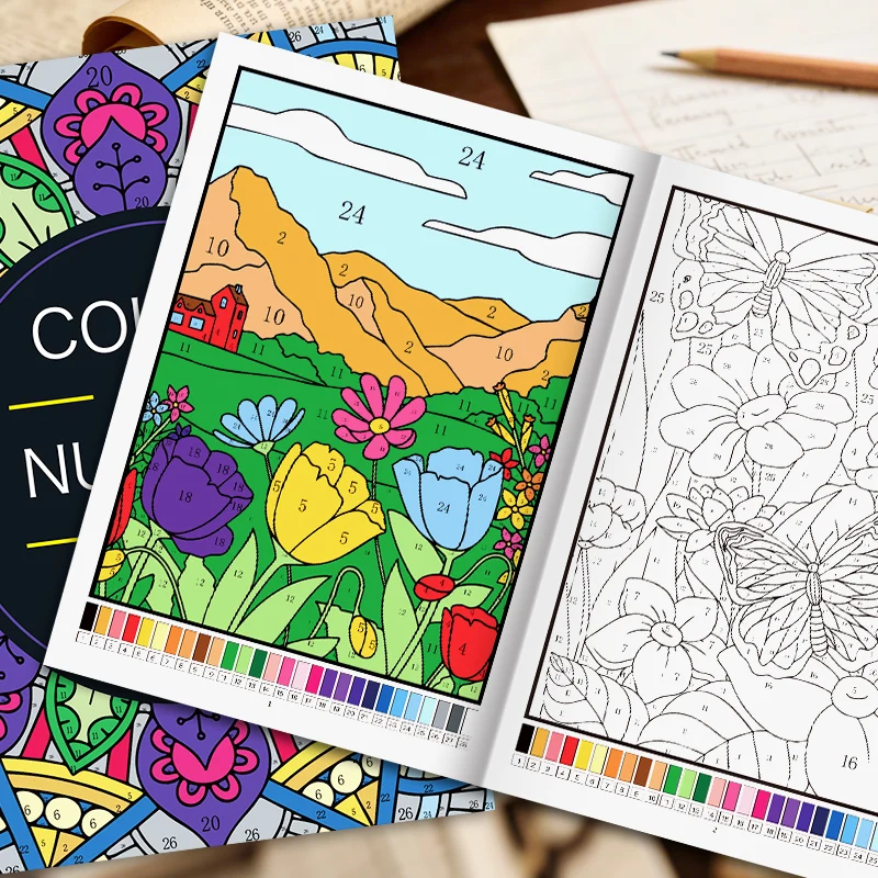 

Книга-раскраска по номерам для взрослых: более 20 страниц с увлекательными и успокаивающими дизайнами