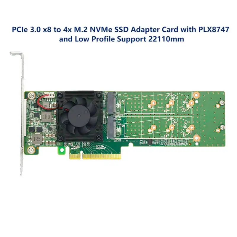 Imagem -05 - Cartão Adaptador Ssd Pcie 3.0x8 a 4x M.2 Nvme Plx8747 Suporte de Perfil Baixo 22110 mm