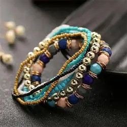 7Pcs/Set Women Boho Bracelets Bohemian Mix Style Multilayer Elastic Beaded Bracelets for Banquet Party Boho Jewelry Accessories