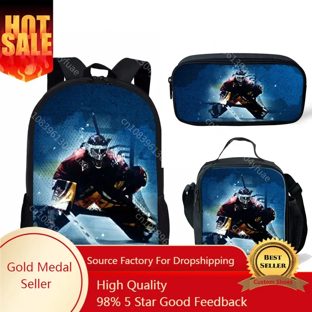 

Cute Ice Hockey Print School Bags For Girls Boys Back Pack Kids Backpack 3pcs/set Children Book Bag Schoolbag Student Backpacks
