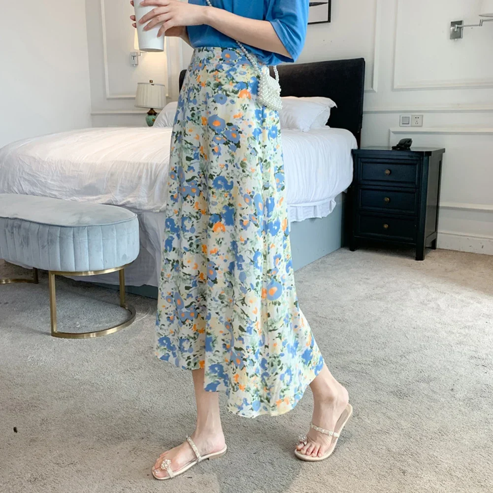 

Club Daily Holiday A line Pleated Skirt Long Skirt Casual Style Drawstring Waist Elastic Waistband Regular Length