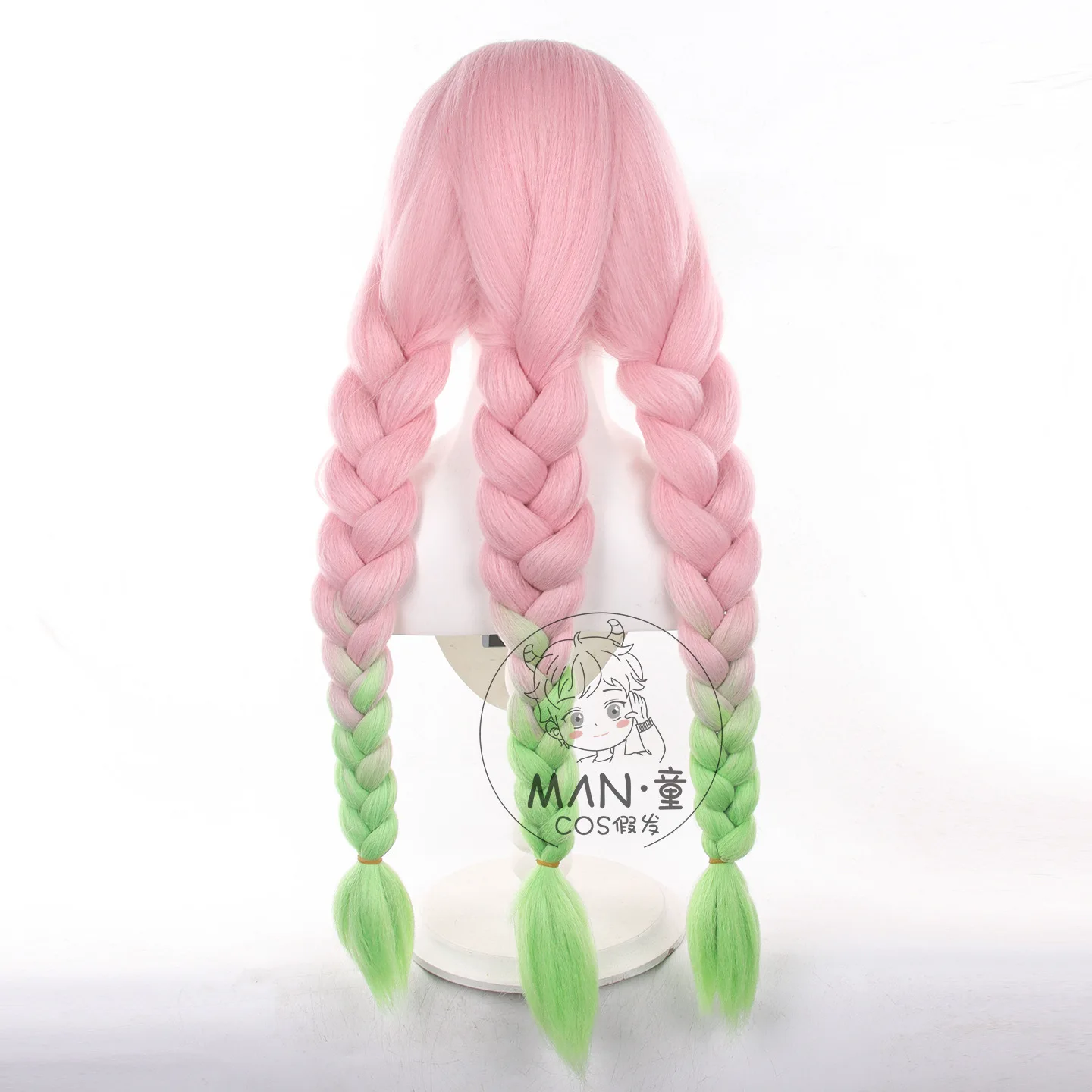 Mignon Mitsuri Kanroji Cosplay Wig Dyed Gradient Thick Corn Silk Hair Halloween