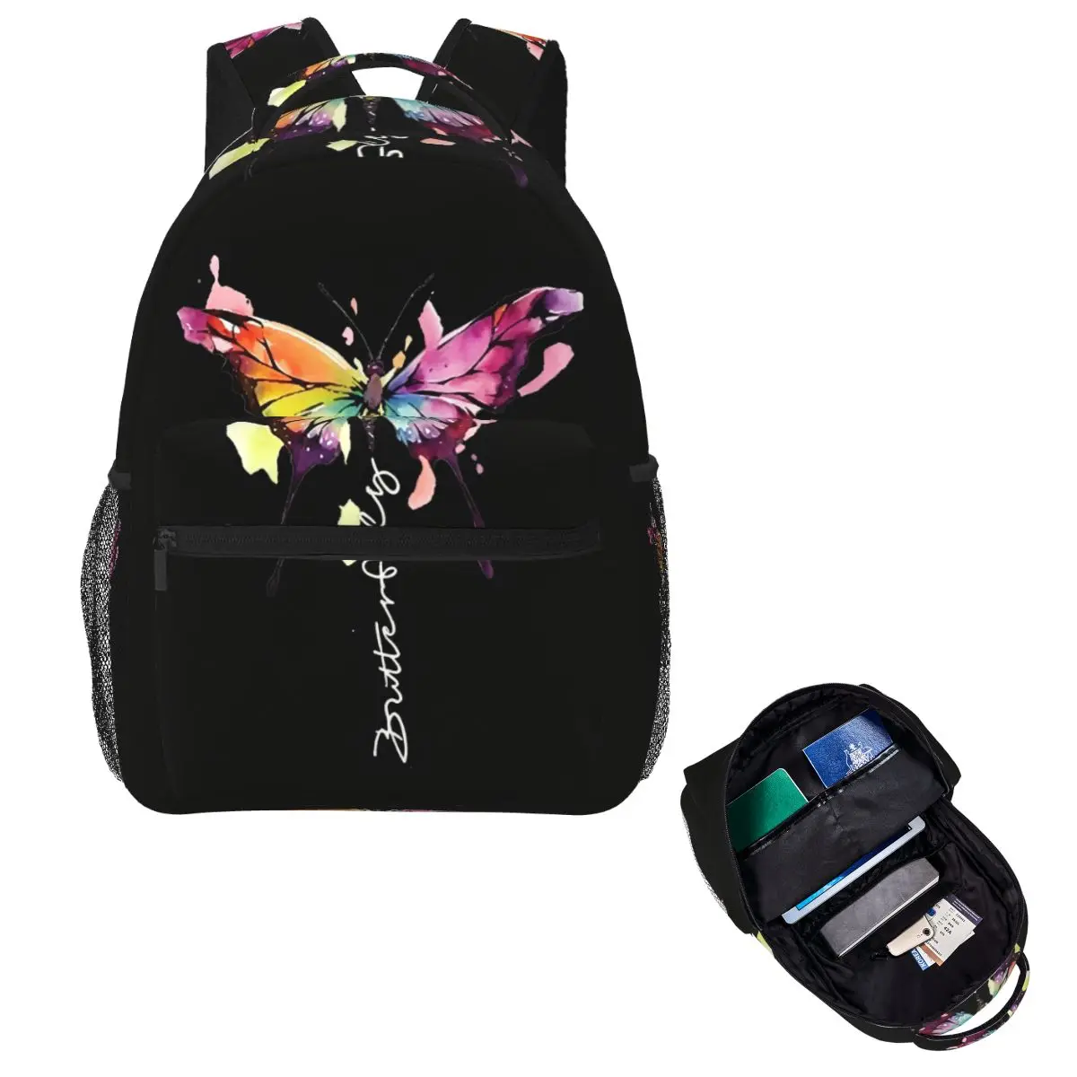 Colorful Butterfly Print Student Backpack School Bag Hiking Travel Daypack for Boys Girls Fashion Bookbag Shoulder Bags