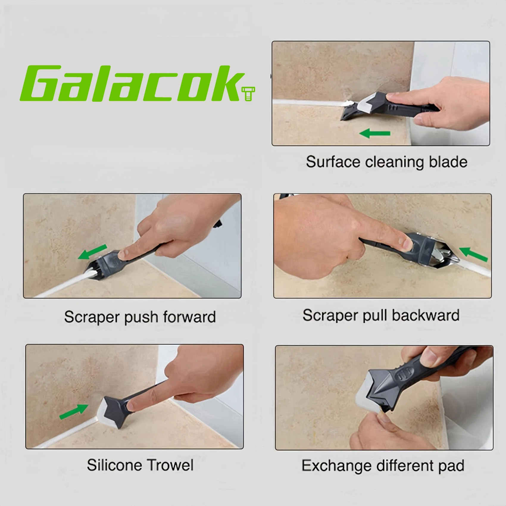 Silicone Caulking Tool 5 in 1 Multi-function Scraper Tool Grout and Caulk Removal Tool for Bathroom Kitchen Floor Window Sink