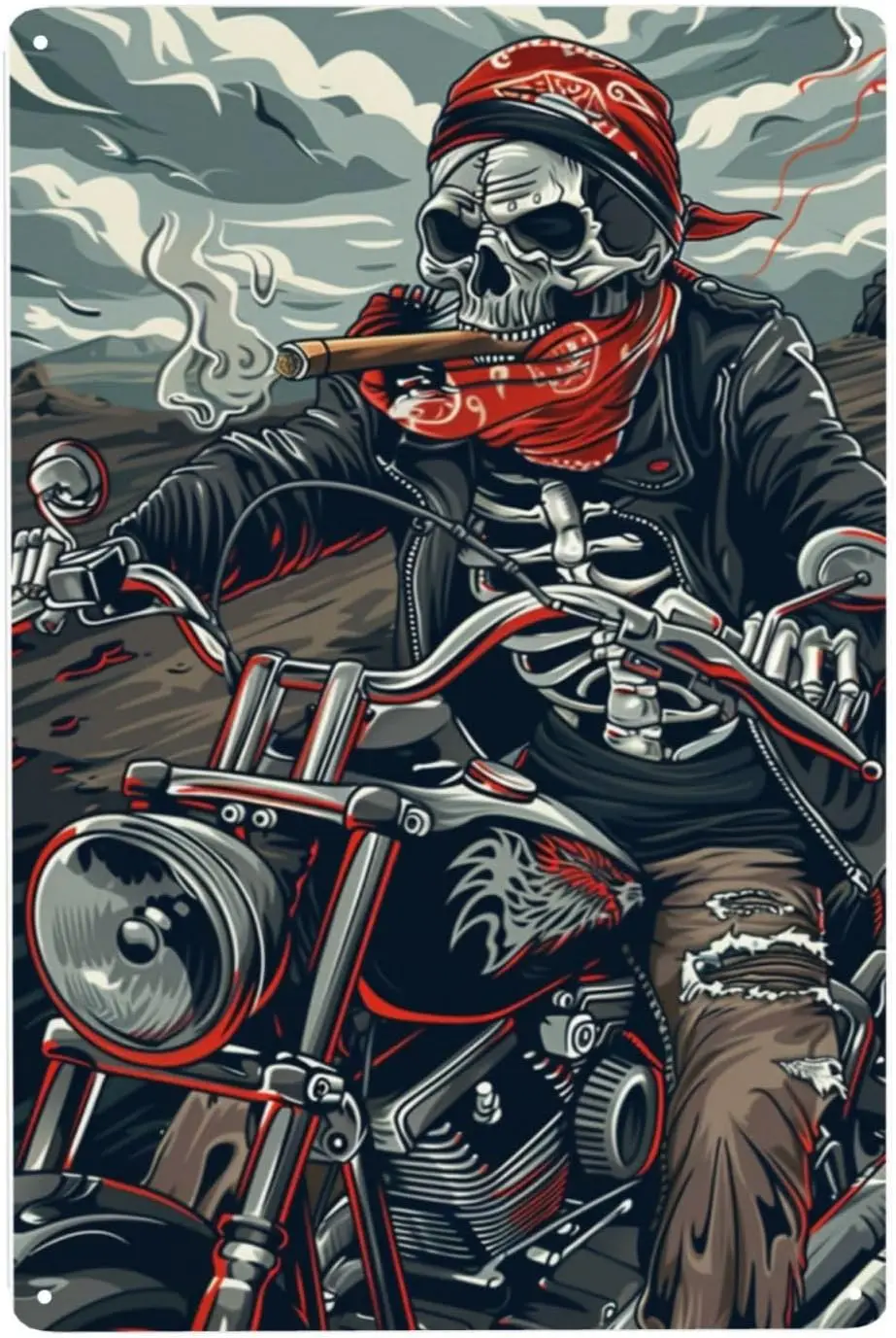 Funny Skull Riding Motorcycle Metal Tin Sign, Vintage Skull Metal Wall Art Wall Decor, Skull Metal Poster Decor, For Home G sign