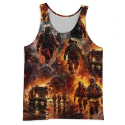 Firefighter Graphic Tank Top For Men Summer Fire Truck Firemen Vest Sleeveless T Shirt Clothes 3D Print Tee Shirts Tops