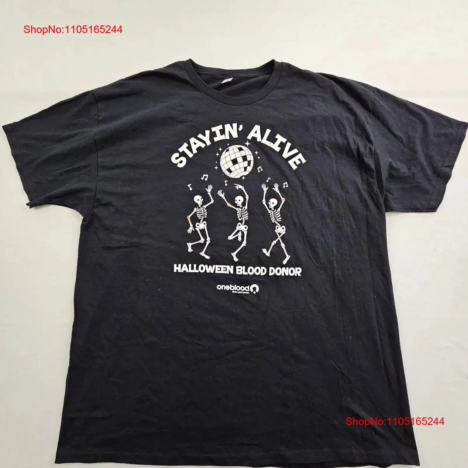 Stayin' Alive Halloween squelettes donateur de sang noir t-shirt hommes 2XL vintage lavé mode doux confortable unisexe étiré