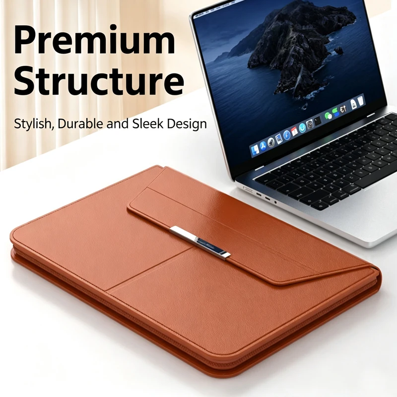 13-14/15-16 Inch Laptop Sleeve Holder Automatic Closing Multifunction Carrying Pouch with Stand Leather for M234 Macbook Air
