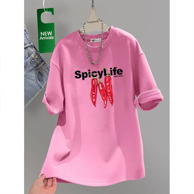 ملابس النساء كل مباراة القطن الخالص الأساسية قصيرة الأكمام التي شيرت الصيف عادية فضفاض إلكتروني طباعة تي شيرت مكتب سيدة Y2k البلوز