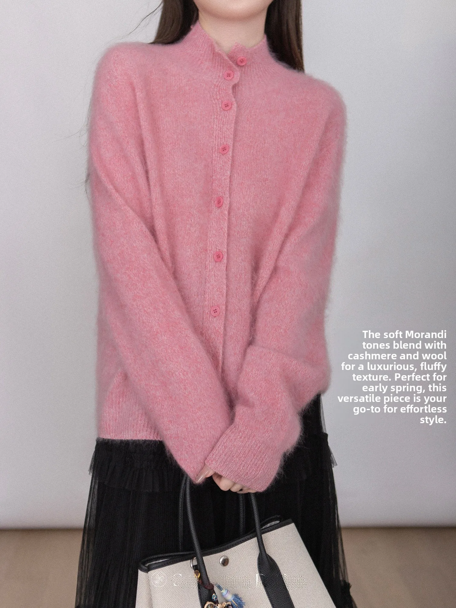 

Ele Knitted Wool Sweater Cusized Yarn Dense Weave Floral Pattern Camere And Wool Blend Comfortable Soft Autumn Top