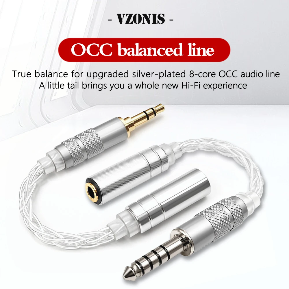 Vzonis Adapter Cable 2.5/3.5/4.4mm Male To 2.5/3.5/4.4mm Female New Upgrade 8 Core Gold+Silver Balanced Audio Conversion Cable