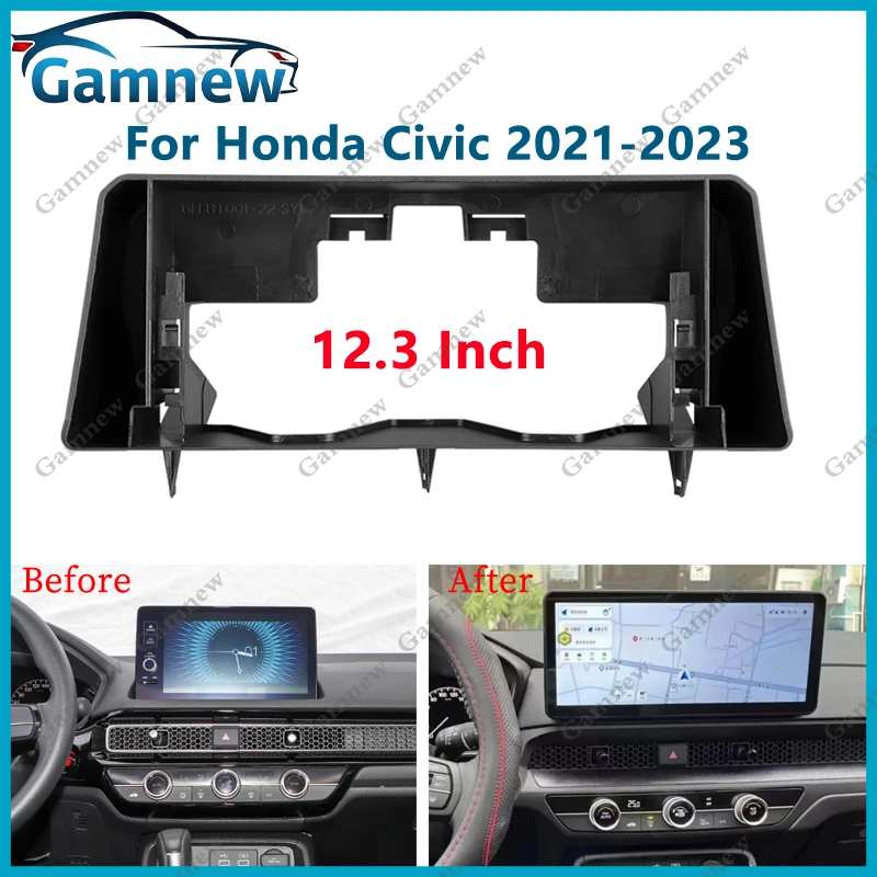 

12.3 Inch Car Frame Fascia Adapter Canbus Box Decoder Android Radio Audio Dash Fitting Panel Kit For Honda Civic 2021-2023