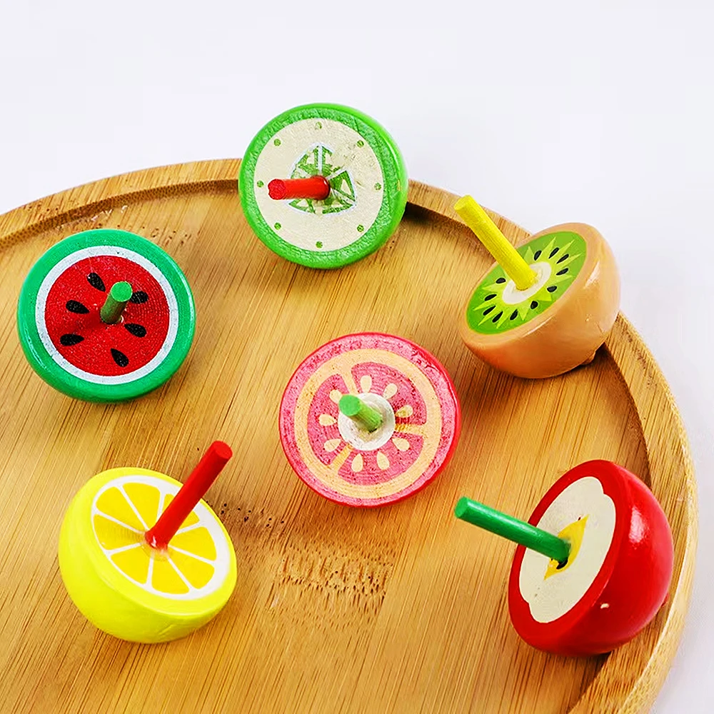 12PC Fruit Wooden Colorful Spinning Top Kids Birthday Party Gifts Candy Bag Giveaway Bulk Toy Pinata Filler Class Treasure Chest