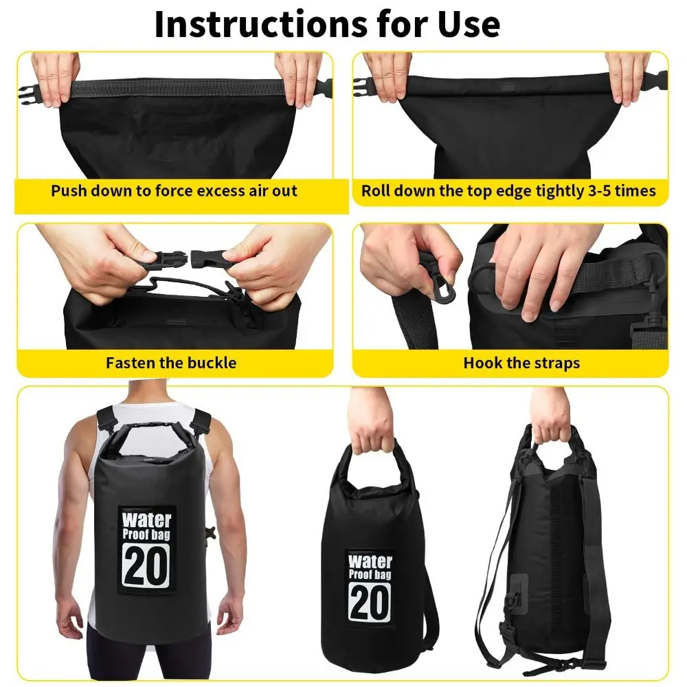 5L/10L/15L//30L 방수 저장 드라이 사크 가방 PVC 더블 어깨 스트랩 더플 백 대용량 방수 수영 체육관 가방